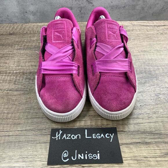 PUMA~Youth Girl’s~Suede Pink Wide Lace Sneakers Size 3C - Picture 3 of 8